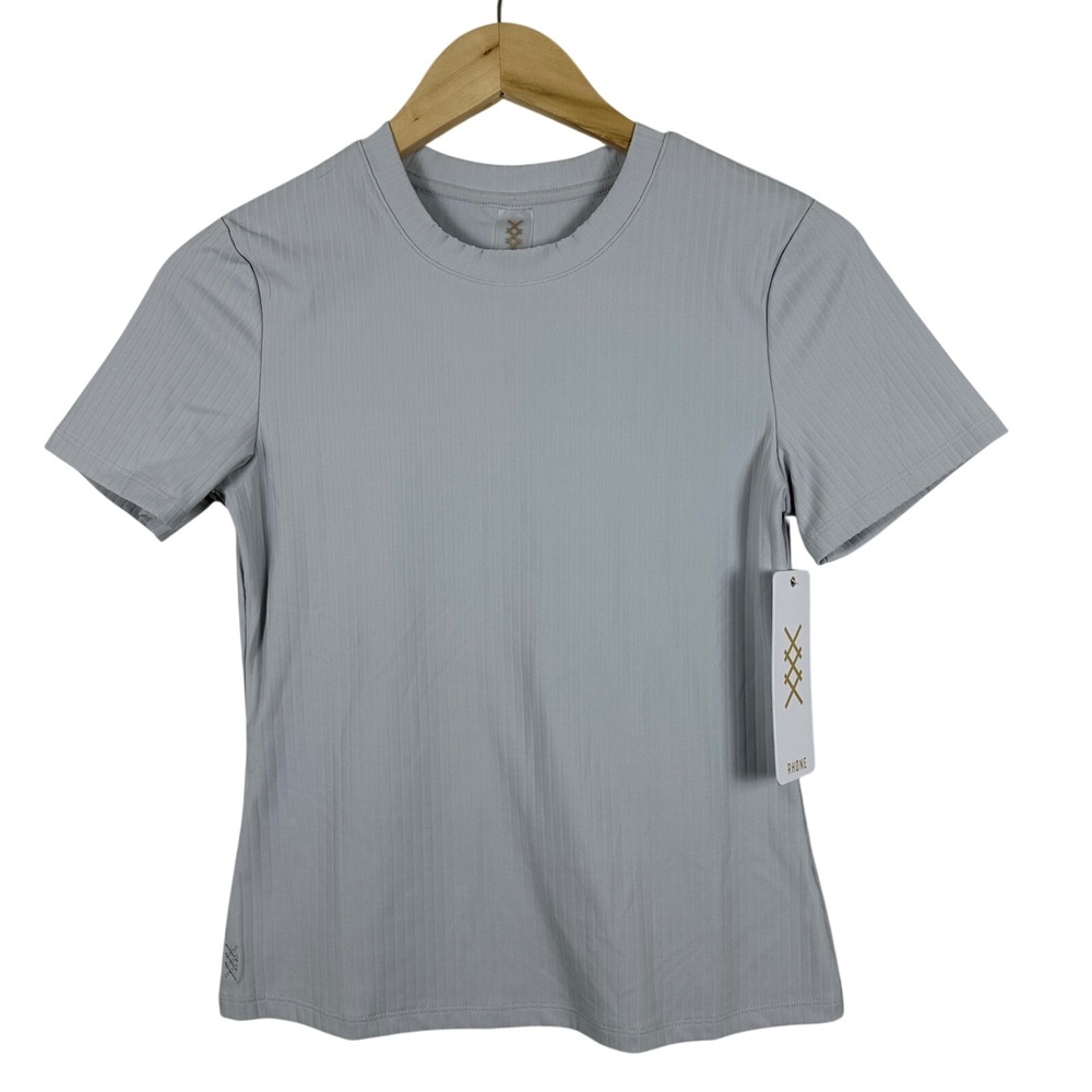 Rhone Women's Small Modern Ribbed Tee‎ Grey Mist Performance T-Shirt NEW